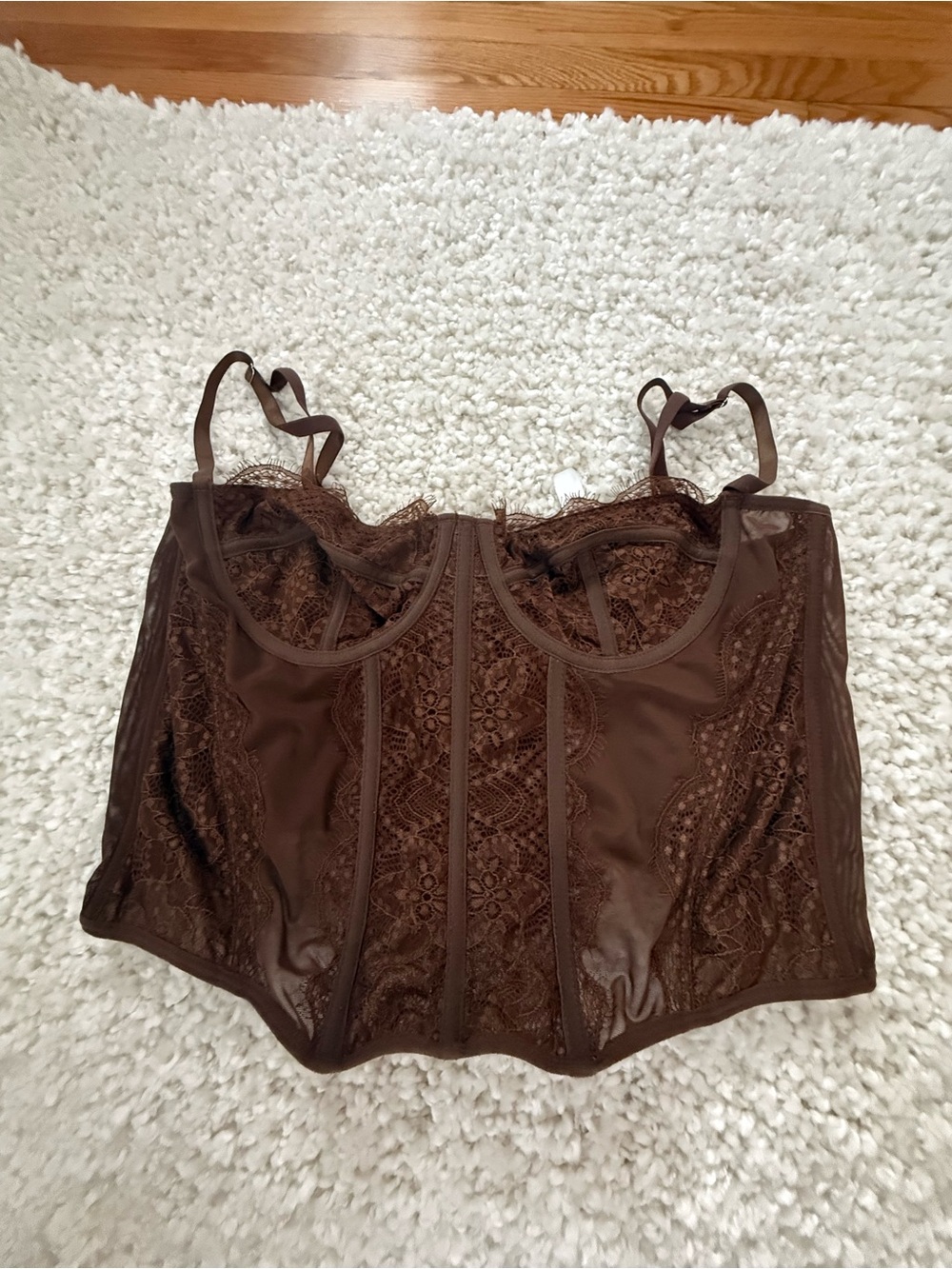 Amazon Brown Lace Longline Bustier Crop Top